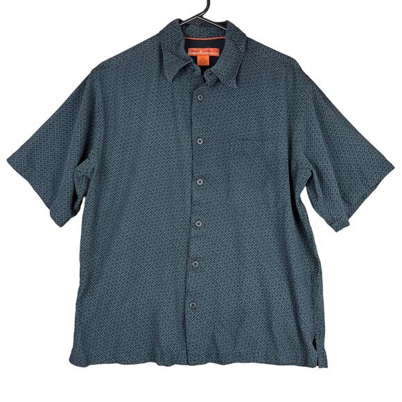 Sette Ponti Mens Shirt Black Blue Geometric Pattern Button Down 100% Silk M - Picture 1 of 13